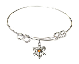 8 1/2 inch Round Double Loop Rhodium Bangle Bracelet with a Sterling Silver Chastity charm.