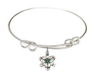 8 1/2 inch Round Double Loop Rhodium Bangle Bracelet with a Sterling Silver Chastity charm.