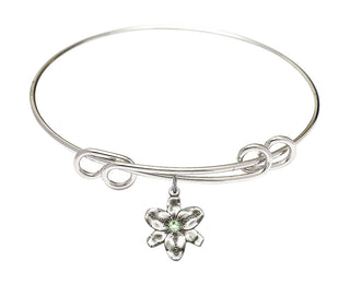 8 1/2 inch Round Double Loop Rhodium Bangle Bracelet with a Sterling Silver Chastity charm.