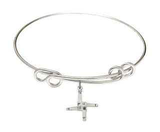 8 1/2 inch Round Double Loop Rhodium Bangle Bracelet with a Sterling Silver Saint Brigid Cross charm.