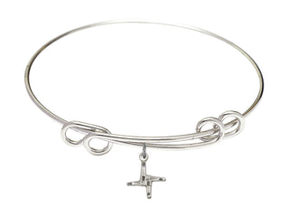 8 1/2 inch Round Double Loop Rhodium Bangle Bracelet with a Sterling Silver Saint Brigid Cross charm.