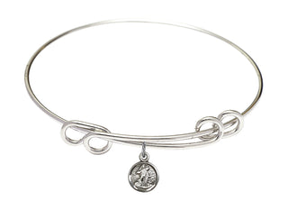 8 1/2 inch Round Double Loop Rhodium Bangle Bracelet with a Sterling Silver Guardian Angel charm.