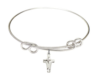 8 1/2 inch Round Double Loop Rhodium Bangle Bracelet with a Sterling Silver Cross charm.