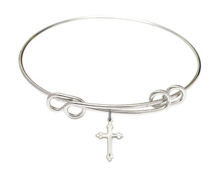 8 1/2 inch Round Double Loop Rhodium Bangle Bracelet with a Sterling Silver Cross Charm charm.
