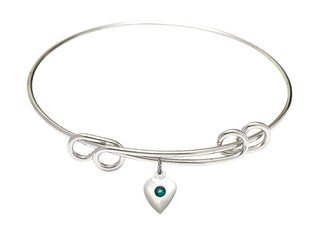 8 1/2 inch Round Double Loop Rhodium Bangle Bracelet with a Sterling Silver Heart charm.