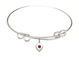 8 1/2 inch Round Double Loop Rhodium Bangle Bracelet with a Sterling Silver Heart charm.