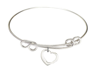 8 1/2 inch Round Double Loop Rhodium Bangle Bracelet with a Sterling Silver Heart charm.