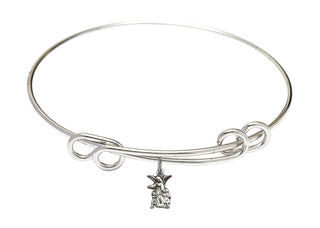 8 1/2 inch Round Double Loop Rhodium Bangle Bracelet with a Sterling Silver Littlest Angel charm.