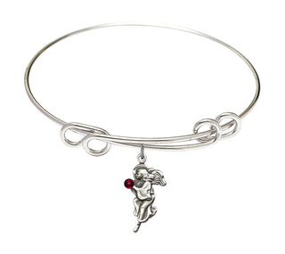 8 1/2 inch Round Double Loop Rhodium Bangle Bracelet with a Sterling Silver Guardian Angel charm.