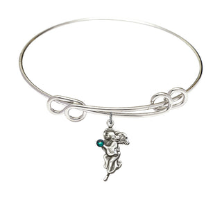 8 1/2 inch Round Double Loop Rhodium Bangle Bracelet with a Sterling Silver Guardian Angel charm.