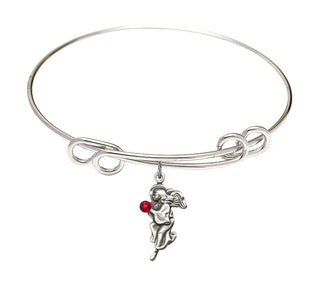 8 1/2 inch Round Double Loop Rhodium Bangle Bracelet with a Sterling Silver Guardian Angel charm.