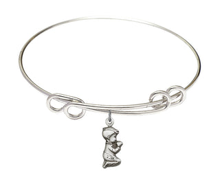 8 1/2 inch Round Double Loop Rhodium Bangle Bracelet with a Sterling Silver Praying Boy charm.