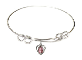 8 1/2 inch Round Double Loop Rhodium Bangle Bracelet with a Sterling Silver Miraculous charm.