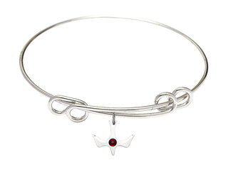 8 1/2 inch Round Double Loop Rhodium Bangle Bracelet with a Sterling Silver Holy Spirit charm.