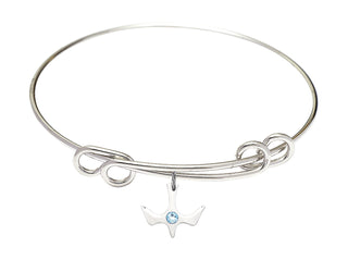 8 1/2 inch Round Double Loop Rhodium Bangle Bracelet with a Sterling Silver Holy Spirit charm.