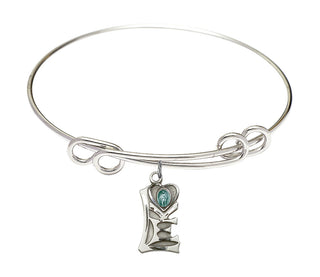 8 1/2 inch Round Double Loop Rhodium Bangle Bracelet with a Sterling Silver Miraculous charm.