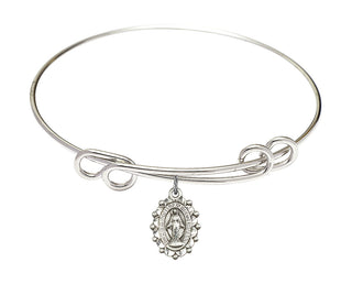 8 1/2 inch Round Double Loop Rhodium Bangle Bracelet with a Sterling Silver Miraculous charm.
