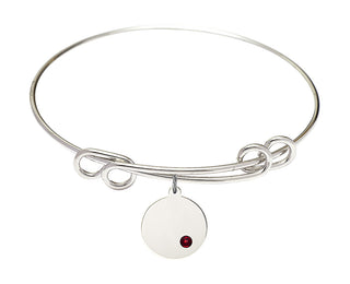 8 1/2 inch Round Double Loop Rhodium Bangle Bracelet with a Sterling Silver Plain Disc charm.