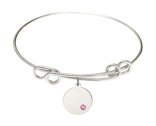 8 1/2 inch Round Double Loop Rhodium Bangle Bracelet with a Sterling Silver Plain Disc charm.