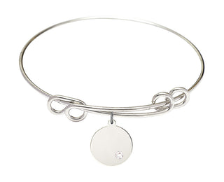 8 1/2 inch Round Double Loop Rhodium Bangle Bracelet with a Sterling Silver Plain Disc charm.