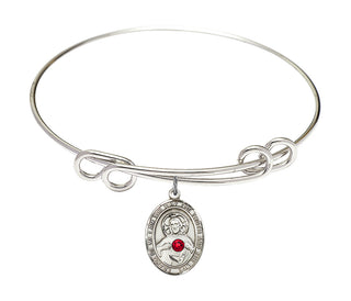 8 1/2 inch Round Double Loop Rhodium Bangle Bracelet with a Sterling Silver Scapular charm.