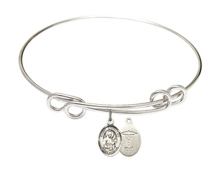 8 1/2 inch Round Double Loop Rhodium Bangle Bracelet with a Sterling Silver Saint Camillus of Lellis/Doctors charm.