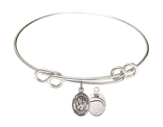8 1/2 inch Round Double Loop Rhodium Bangle Bracelet with a Sterling Silver Saint Christopher/Paratroopers charm.