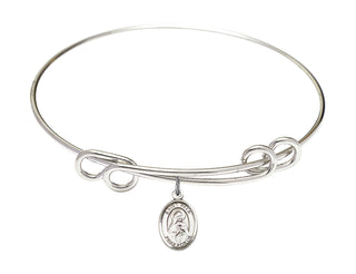8 1/2 inch Round Double Loop Rhodium Bangle Bracelet with a Sterling Silver Saint Rita of Cascia charm. Engraved Catholic Saint Jewelry