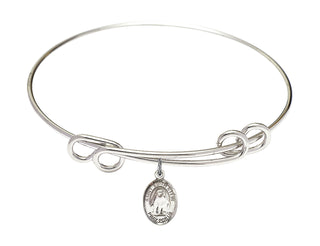 8 1/2 inch Round Double Loop Rhodium Bangle Bracelet with a Sterling Silver Saint Edith Stein charm. Engraved Catholic Saint Jewelry
