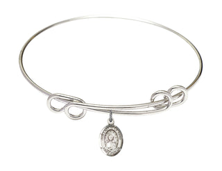 8 1/2 inch Round Double Loop Rhodium Bangle Bracelet with a Sterling Silver Our Lady of la Vang charm. Engraved Catholic Saint Jewelry
