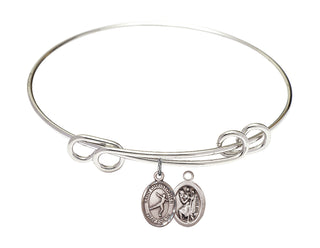8 1/2 inch Round Double Loop Rhodium Bangle Bracelet with a Sterling Silver Saint Christopher/Figure Skating charm.