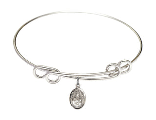 8 1/2 inch Round Double Loop Rhodium Bangle Bracelet with a Sterling Silver Saint Christopher/Lacrosse charm.