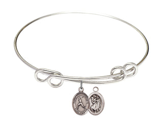8 1/2 inch Round Double Loop Rhodium Bangle Bracelet with a Sterling Silver Saint Christopher/Baseball charm.