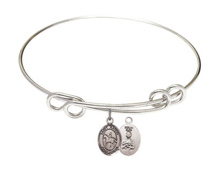 8 1/2 inch Round Double Loop Rhodium Bangle Bracelet with a Sterling Silver Saint Kateri/Equestrian charm.