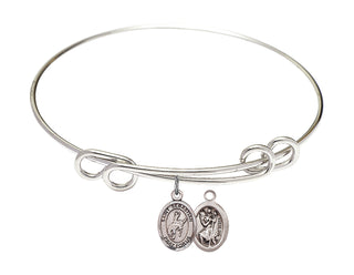 8 1/2 inch Round Double Loop Rhodium Bangle Bracelet with a Sterling Silver Saint Sebastian / Rodeo charm.