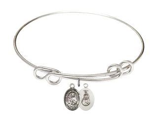 8 1/2 inch Round Double Loop Rhodium Bangle Bracelet with a Sterling Silver Our Lady of Mount Carmel charm.