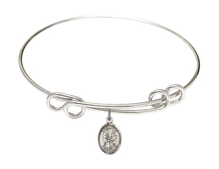 8 1/2 inch Round Double Loop Rhodium Bangle Bracelet with a Sterling Silver Saint Zita charm. Engraved Catholic Saint Jewelry