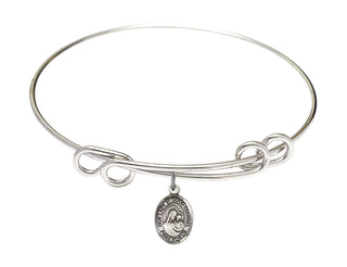 8 1/2 inch Round Double Loop Rhodium Bangle Bracelet with a Sterling Silver Our Lady of Good Counsel charm. Engraved Catholic Saint Jewelry