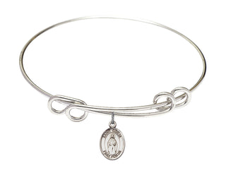 8 1/2 inch Round Double Loop Rhodium Bangle Bracelet with a Sterling Silver Saint Odilia charm. Engraved Catholic Saint Jewelry