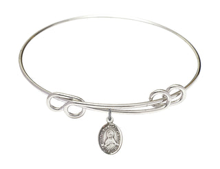 8 1/2 inch Round Double Loop Rhodium Bangle Bracelet with a Sterling Silver Immaculate Heart of Mary charm. Engraved Catholic Saint Jewelry