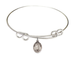 8 1/2 inch Round Double Loop Rhodium Bangle Bracelet with a Sterling Silver Our Lady of Tears charm. Engraved Catholic Saint Jewelry