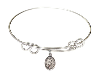 8 1/2 inch Round Double Loop Rhodium Bangle Bracelet with a Sterling Silver Our Lady the Undoer of Knots charm. Engraved Catholic Saint Jewelry