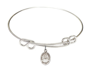 8 1/2 inch Round Double Loop Rhodium Bangle Bracelet with a Sterling Silver Saint Pauline Visintainer charm. Engraved Catholic Saint Jewelry