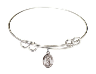 8 1/2 inch Round Double Loop Rhodium Bangle Bracelet with a Sterling Silver Saint Seraphina charm. Engraved Catholic Saint Jewelry
