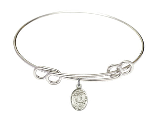 8 1/2 inch Round Double Loop Rhodium Bangle Bracelet with a Sterling Silver Miraculous charm.