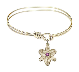 5 3/4 inch Oval Eye Hook Hamilton Gold Bangle Bracelet with a 14kt Gold Filled Chastity charm.