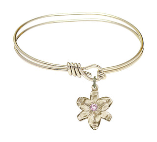 5 3/4 inch Oval Eye Hook Hamilton Gold Bangle Bracelet with a 14kt Gold Filled Chastity charm.
