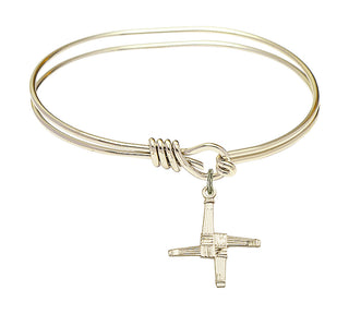 5 3/4 inch Oval Eye Hook Hamilton Gold Bangle Bracelet with a 14kt Gold Filled Saint Brigid Cross charm.