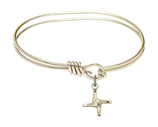 5 3/4 inch Oval Eye Hook Hamilton Gold Bangle Bracelet with a 14kt Gold Filled Saint Brigid Cross charm.