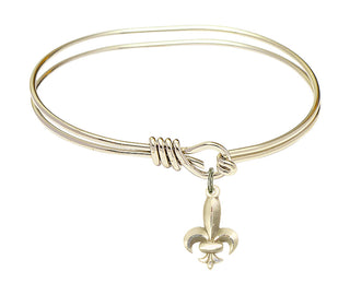 5 3/4 inch Oval Eye Hook Hamilton Gold Bangle Bracelet with a 14kt Gold Filled Fleur de Lis charm.
